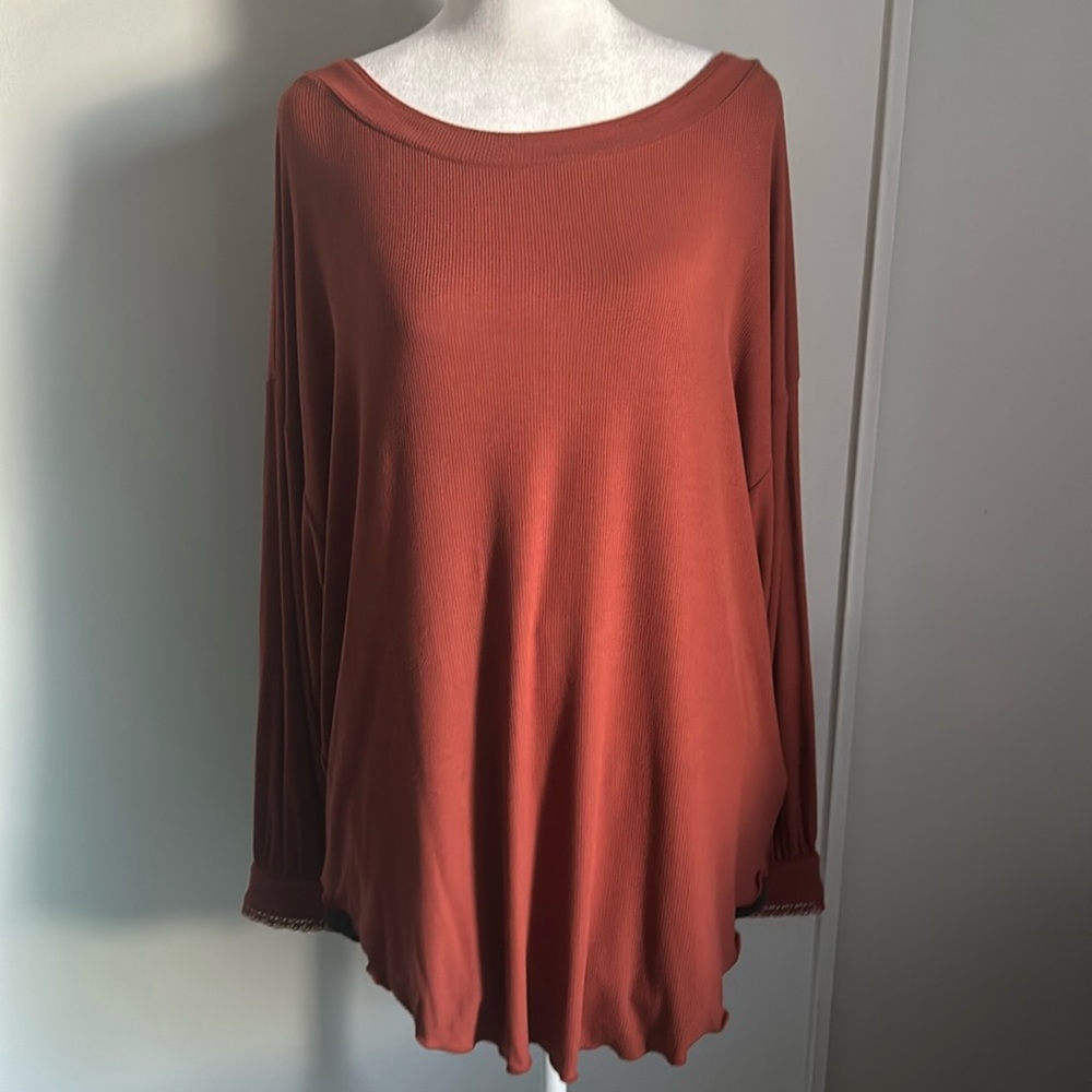 Free People New Cowboy Oversized Open Twist-Back Ribbed Long Sleeve Tunic Top - Picture 2 of 14
